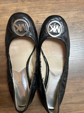 Michael Kors Black Quilted Logo Round-Toe Ballet Flats